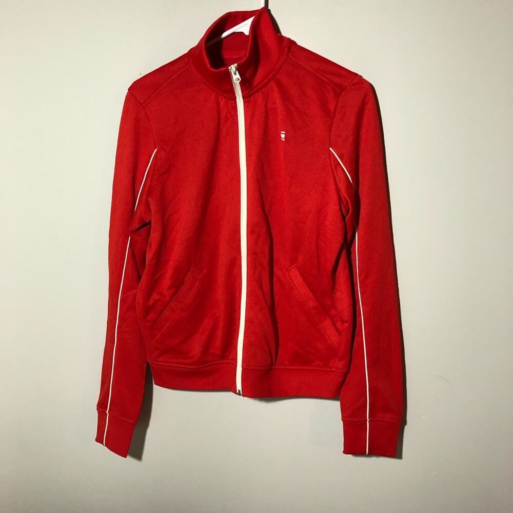 G-Star RAW Lanc Slim Tracktop Sweater red white piping L full zip snap pockets